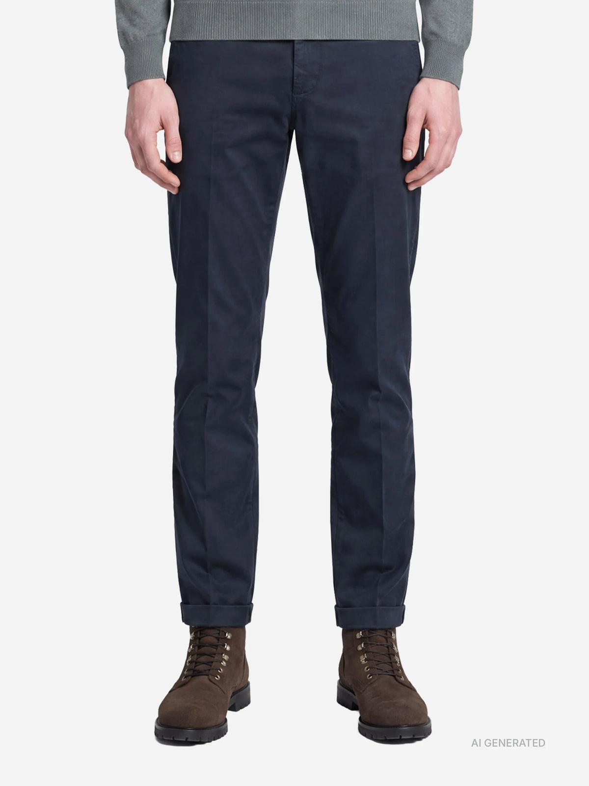 Pantalone Gaubert slim fit in cotone blu - indossato, vista frontale