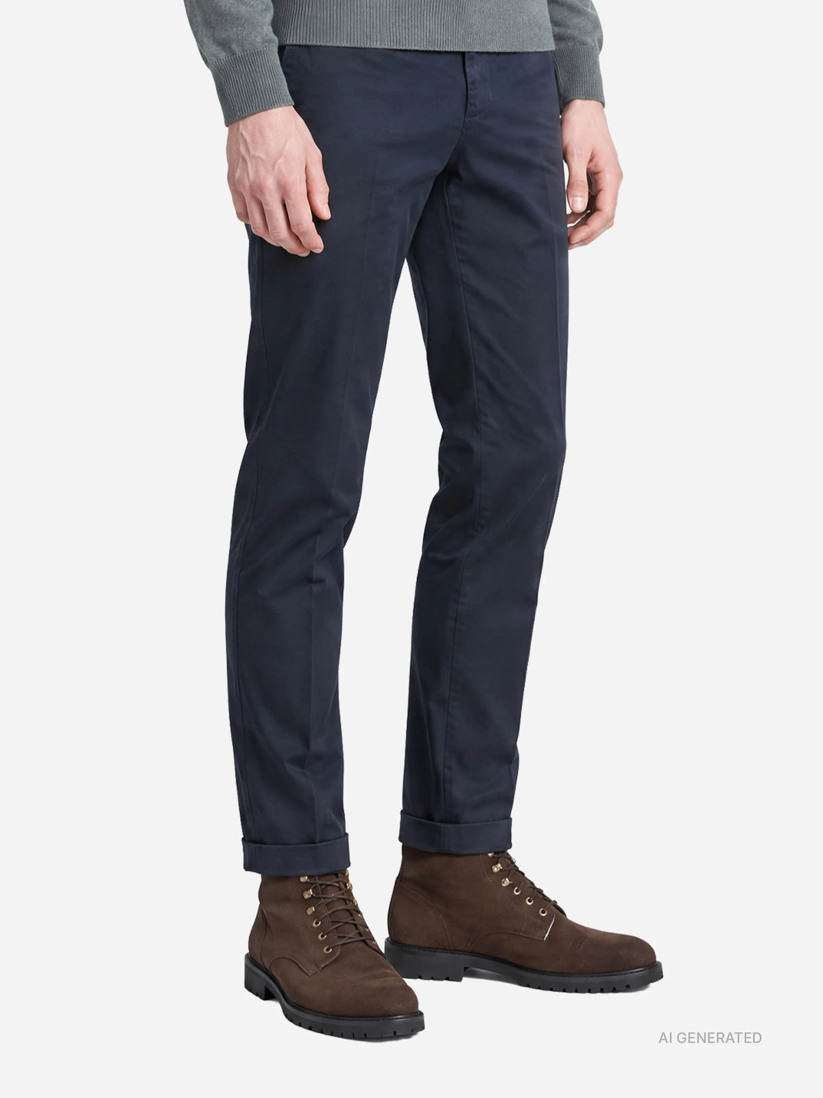 Pantalone Gaubert slim fit in cotone blu - dettaglio indossato