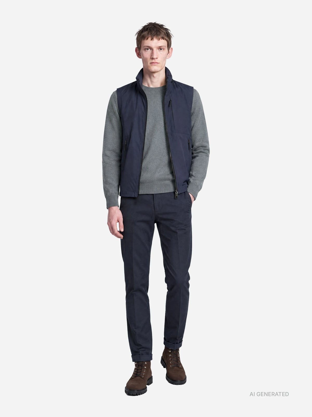 Pantalone Gaubert slim fit in cotone blu - indossato, look completo