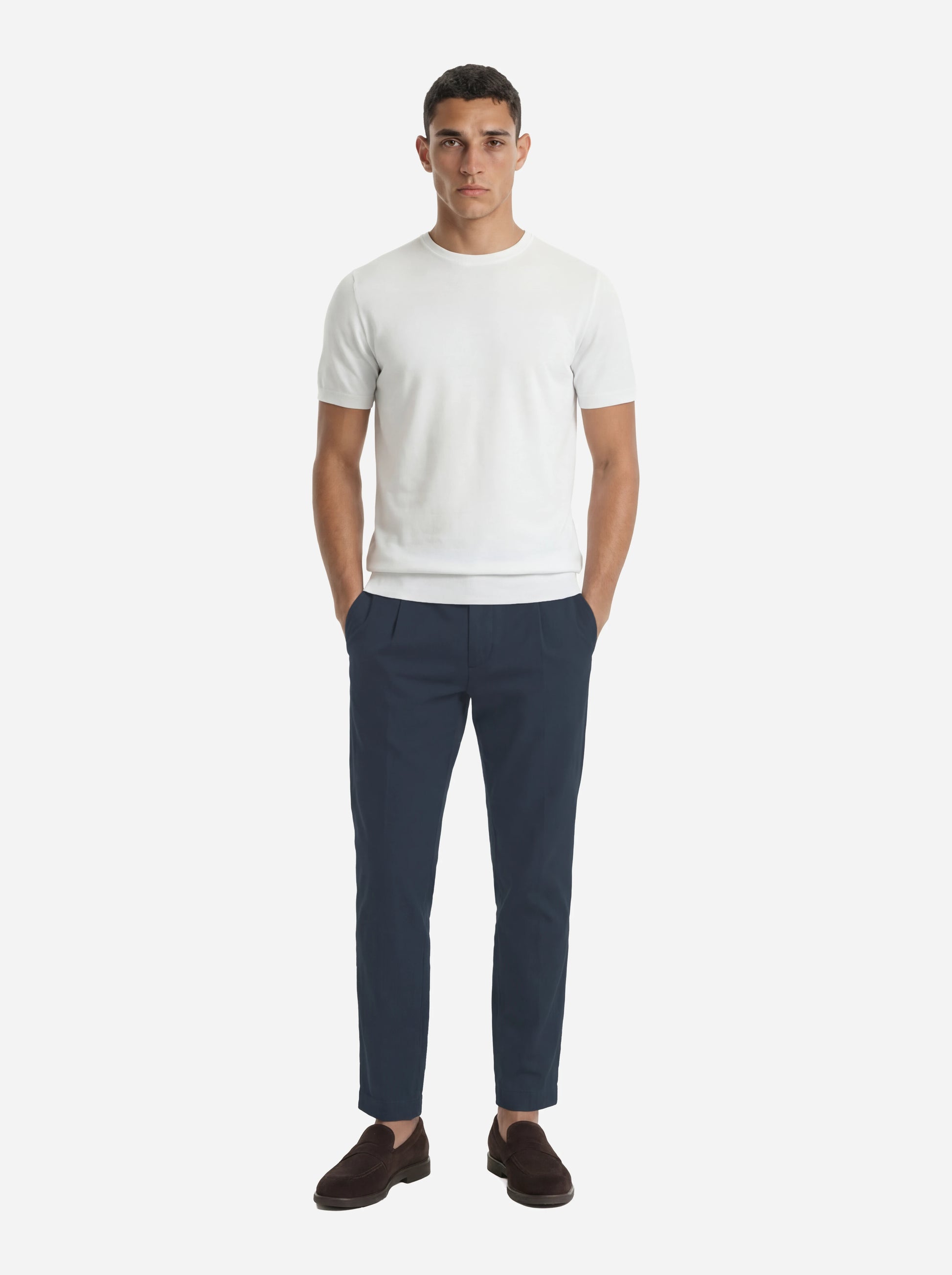 Pantalone carrot fit Ben in popeline di cotone blu