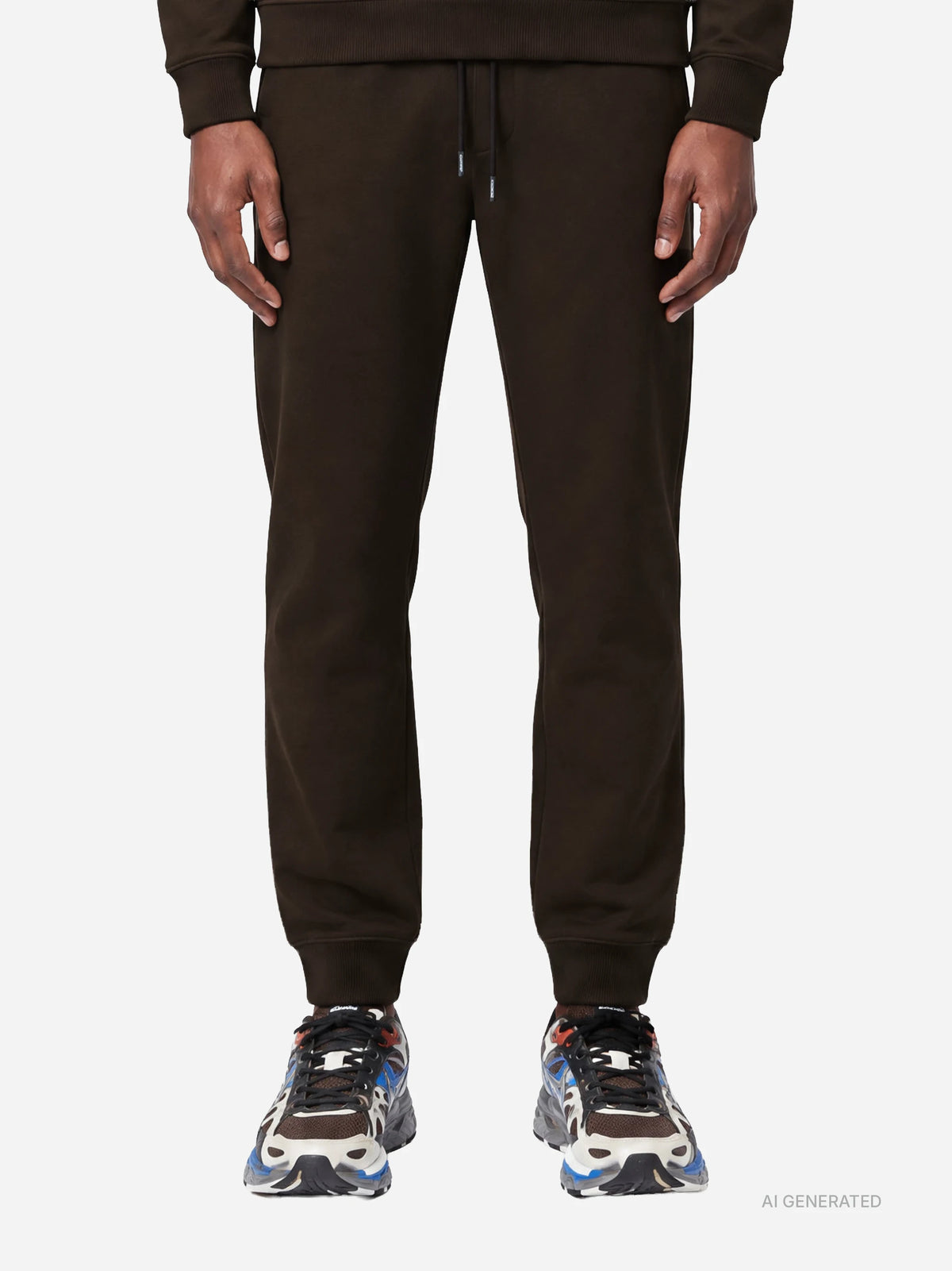 Pantaloni jogging in felpa marroni - indossato, vista frontale