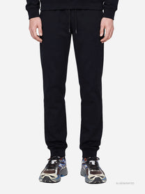 Pantaloni jogging in felpa blu - indossato, vista frontale