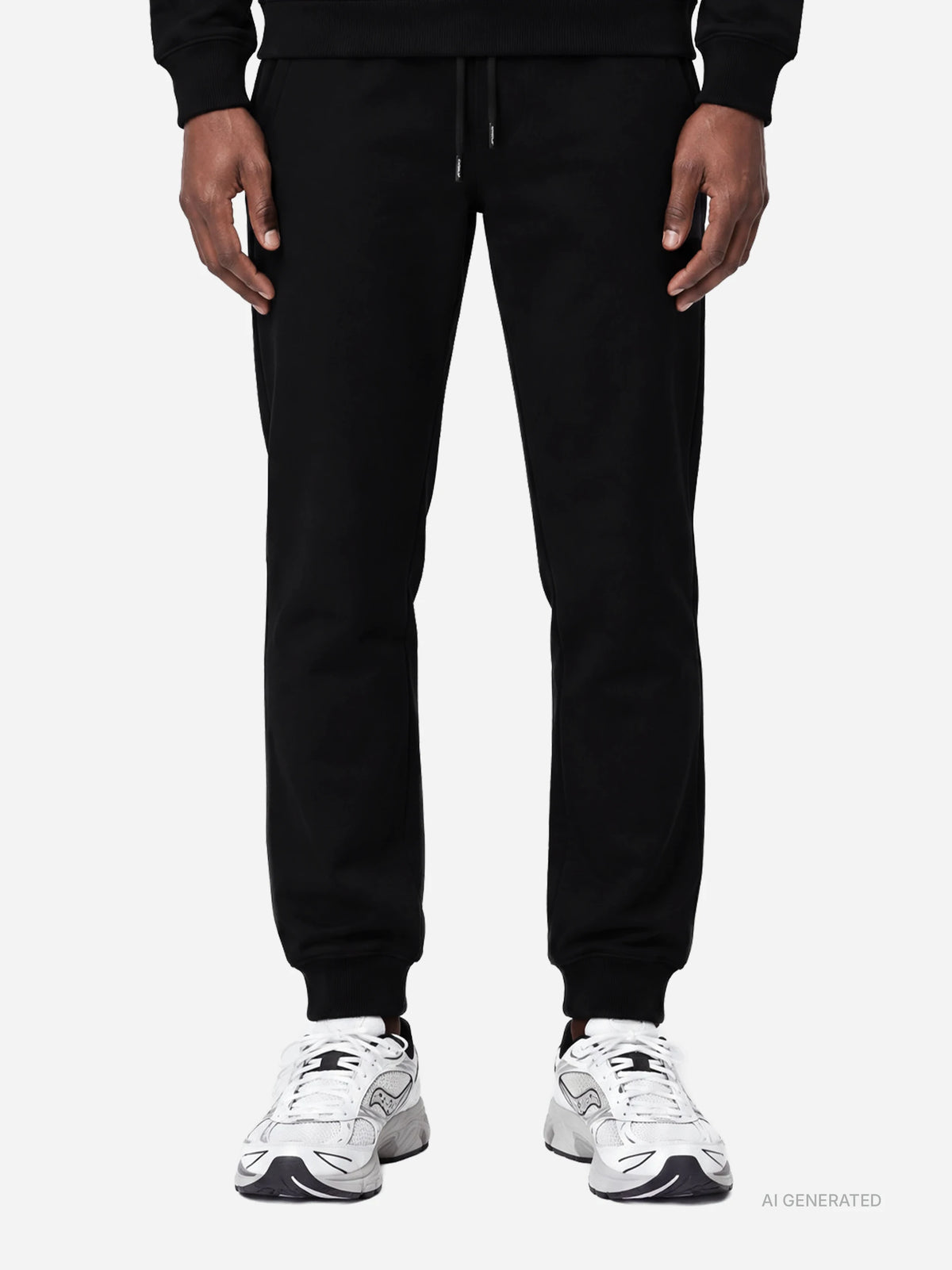 Pantaloni jogging in felpa neri - indossato, vista frontale