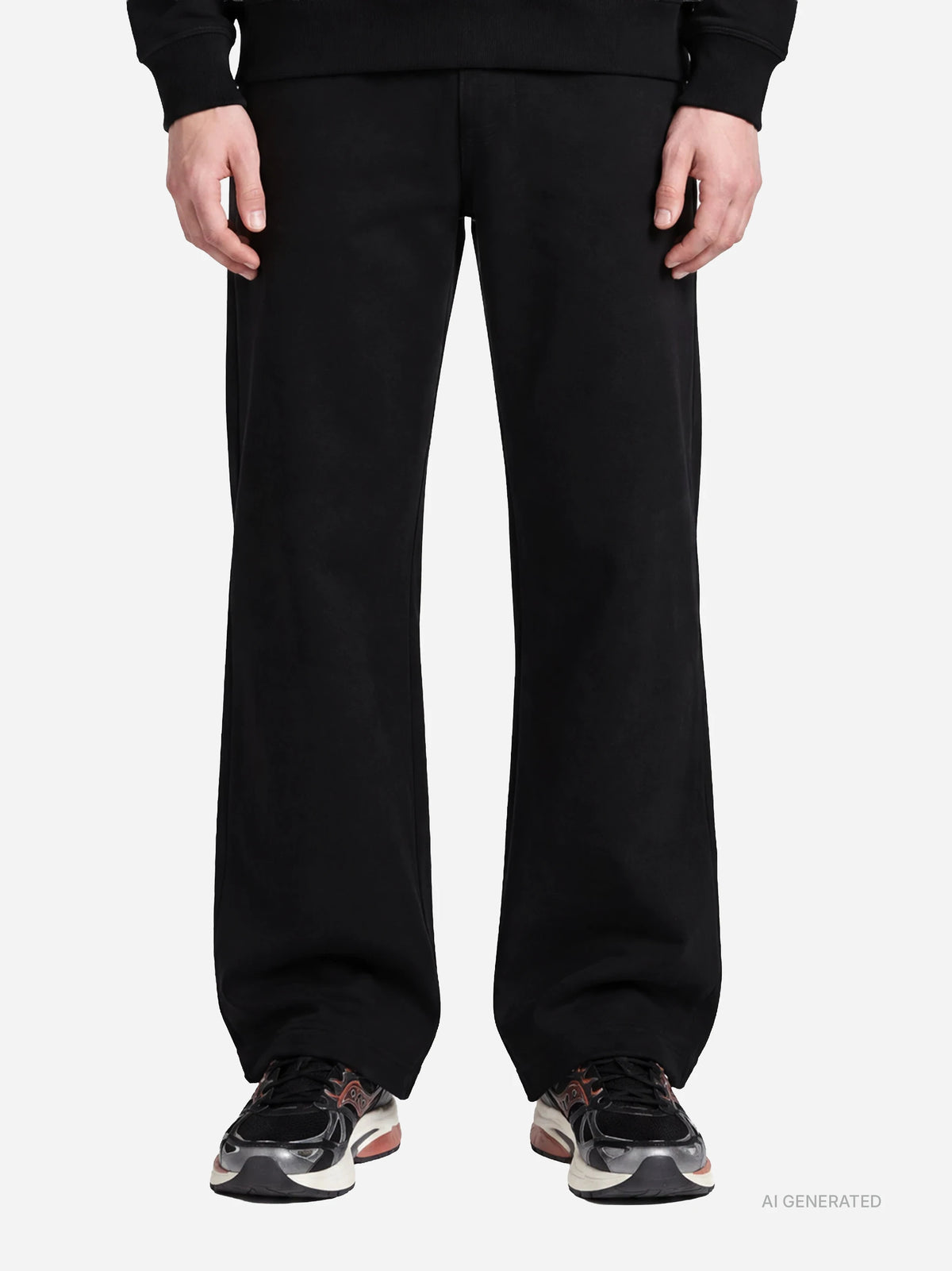 Pantaloni jogger regular in felpa neri - indossato, vista frontale