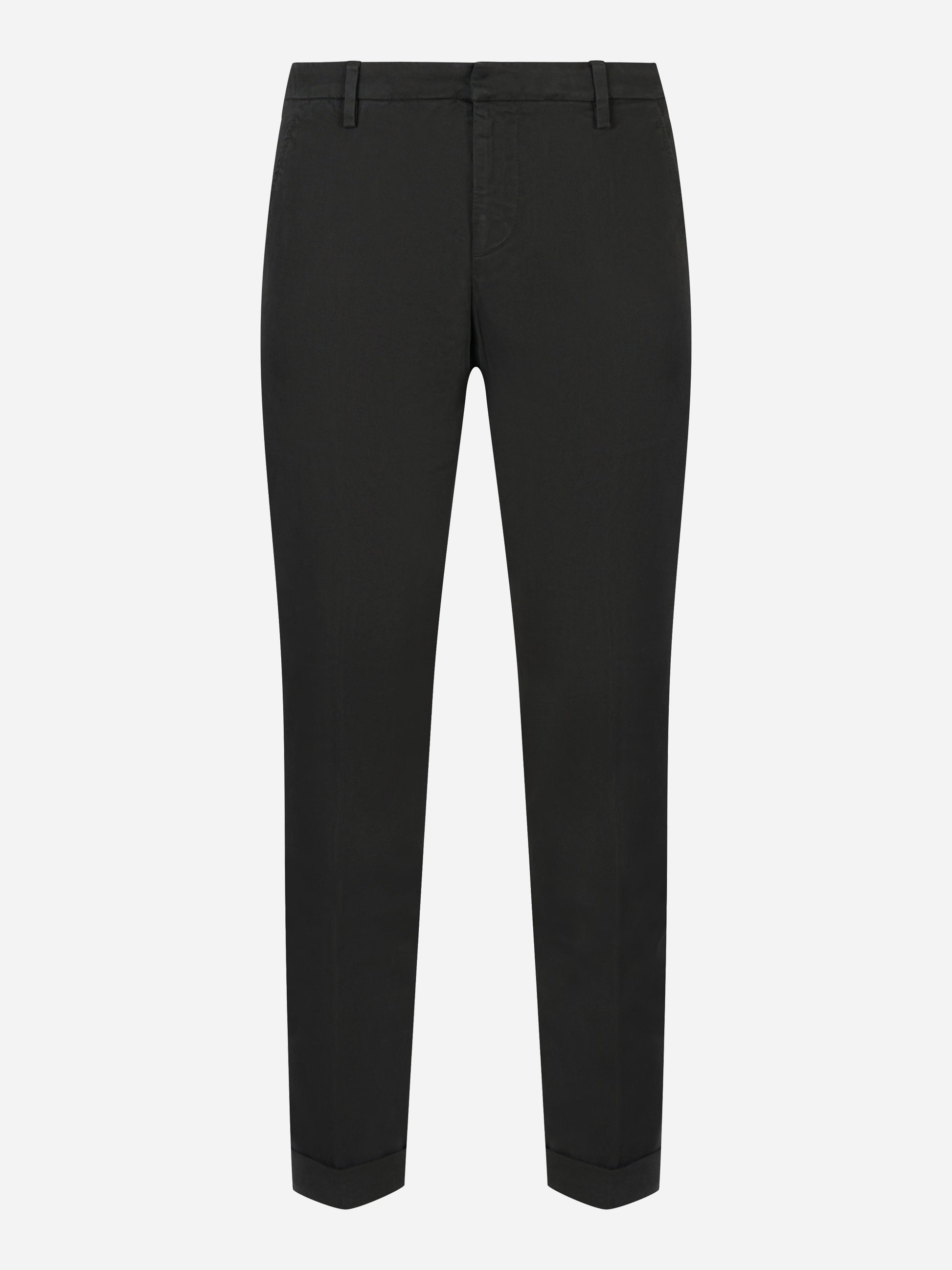 Pantaloni Dondup Gaubert slim fit in gabardina di cotone nero – vista frontale