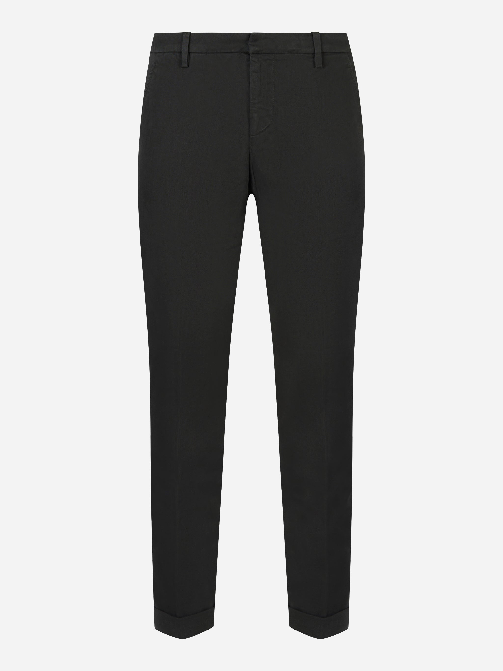 Pantaloni Dondup Gaubert slim fit in gabardina di cotone nero – vista frontale