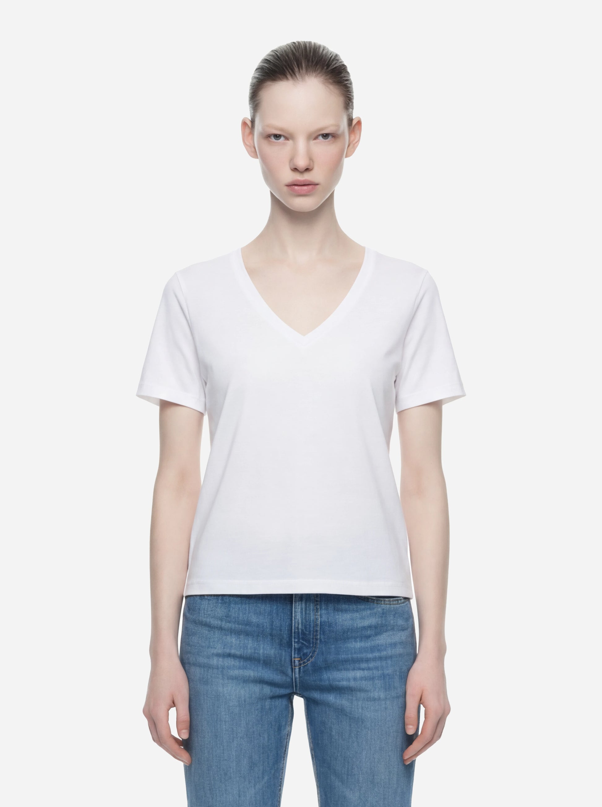 T-shirt scollo a v bianca in modal e seta