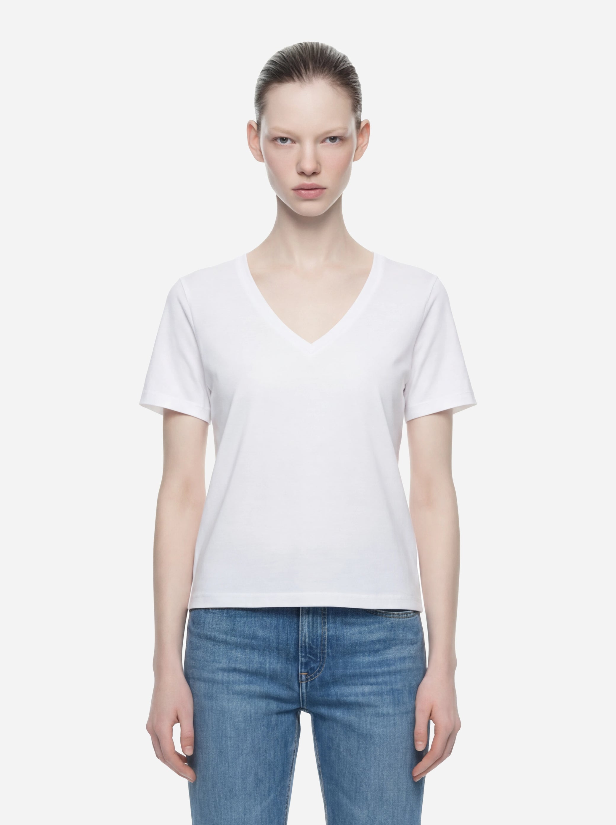 T-shirt scollo a v bianca in modal e seta