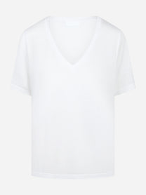 T-shirt scollo a v bianca in modal e seta