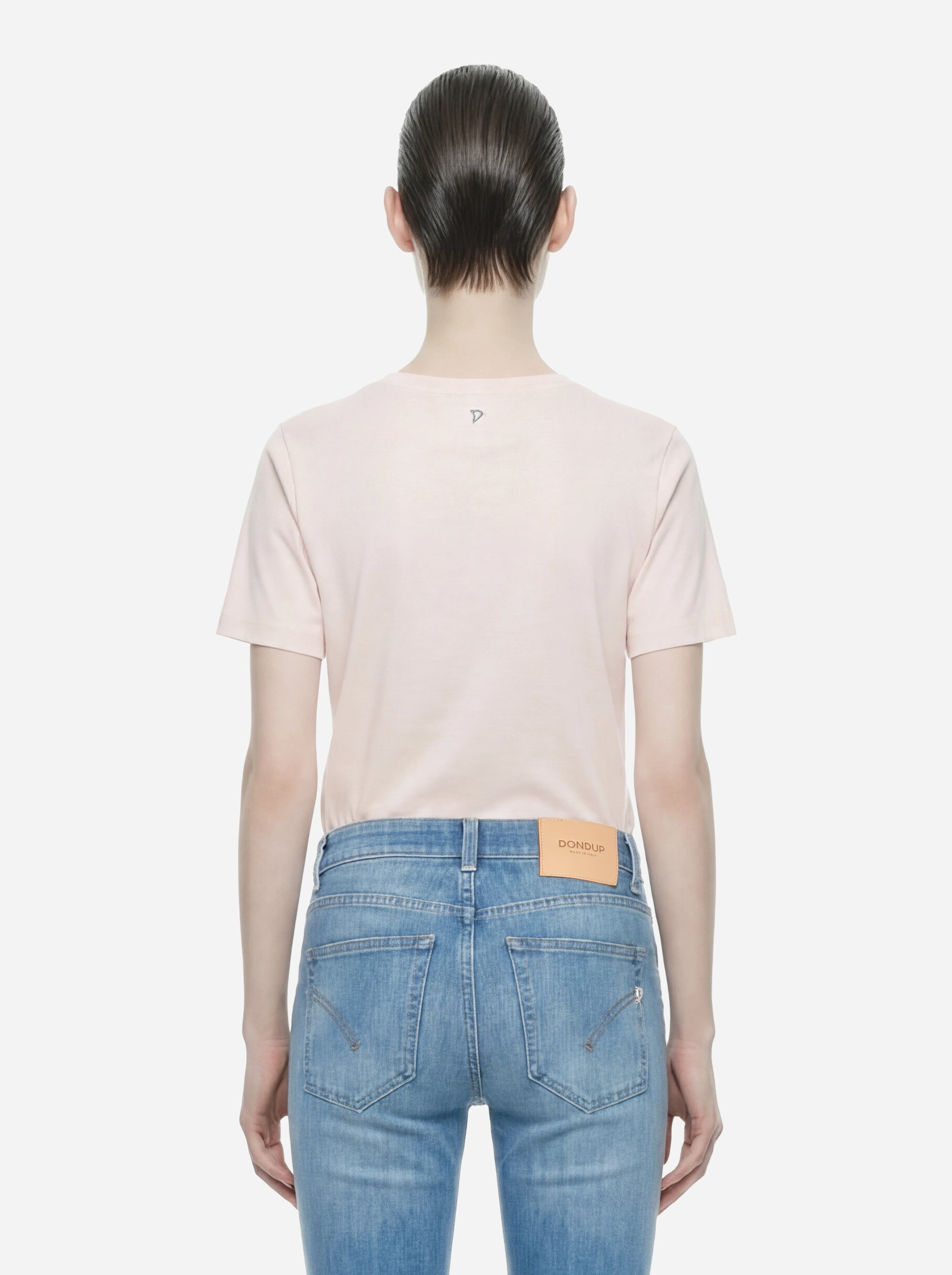 T-shirt scollo a v rosa in modal e seta