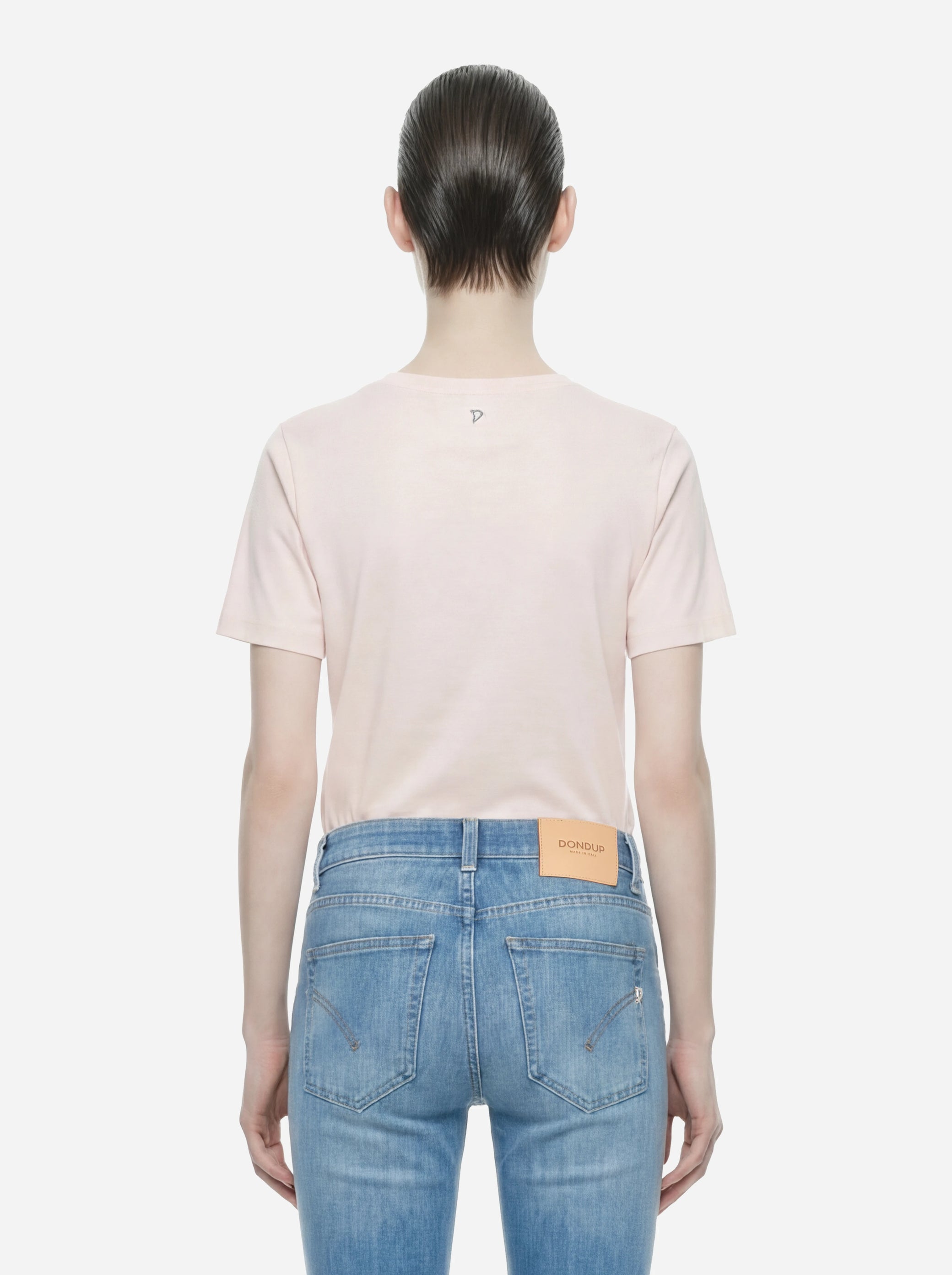 T-shirt scollo a v rosa in modal e seta