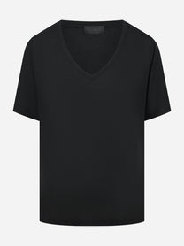 T-shirt scollo a v nera in modal e seta