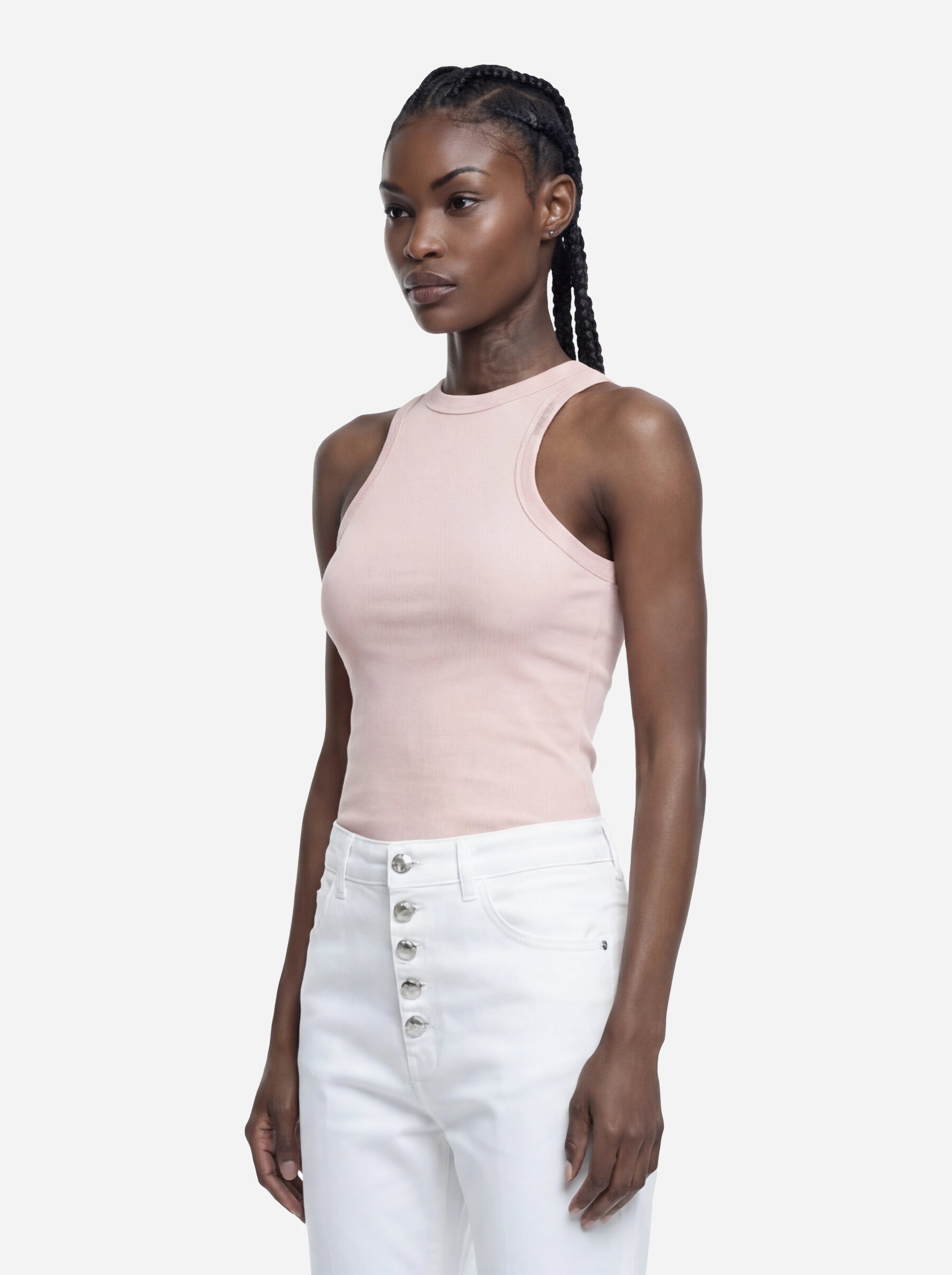 Canotta girocollo slim in costina di cotone rosa