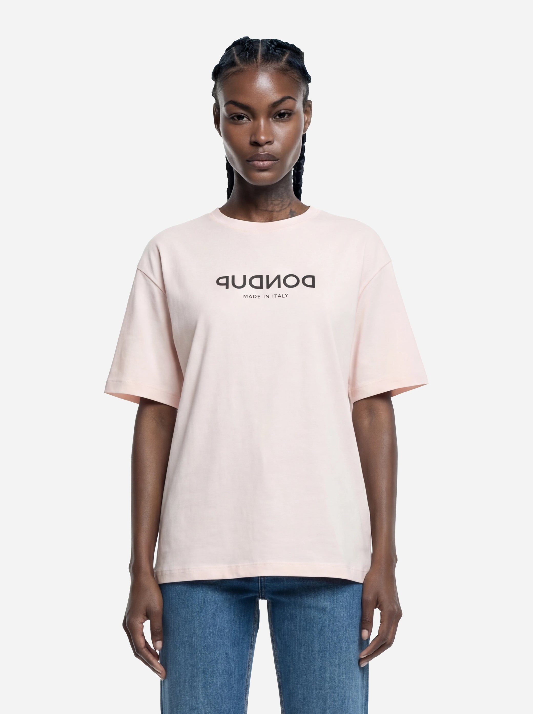 T-shirt girocollo con logo rosa