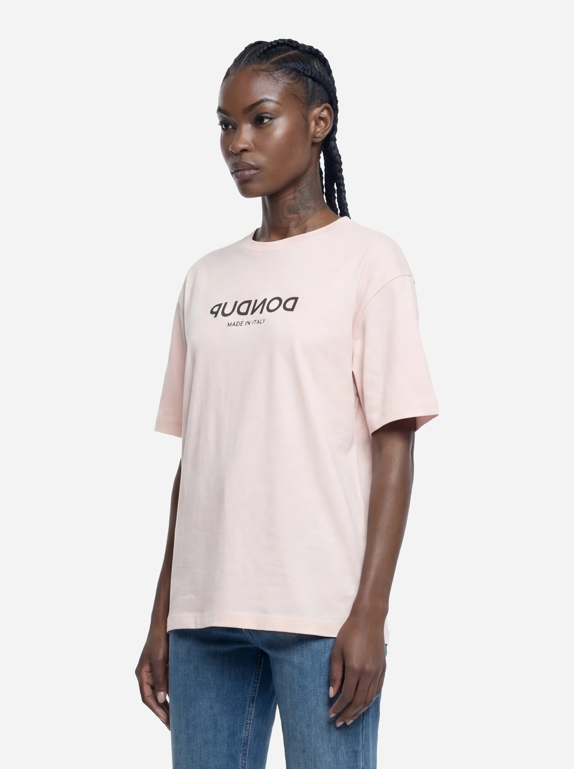 T-shirt girocollo con logo rosa