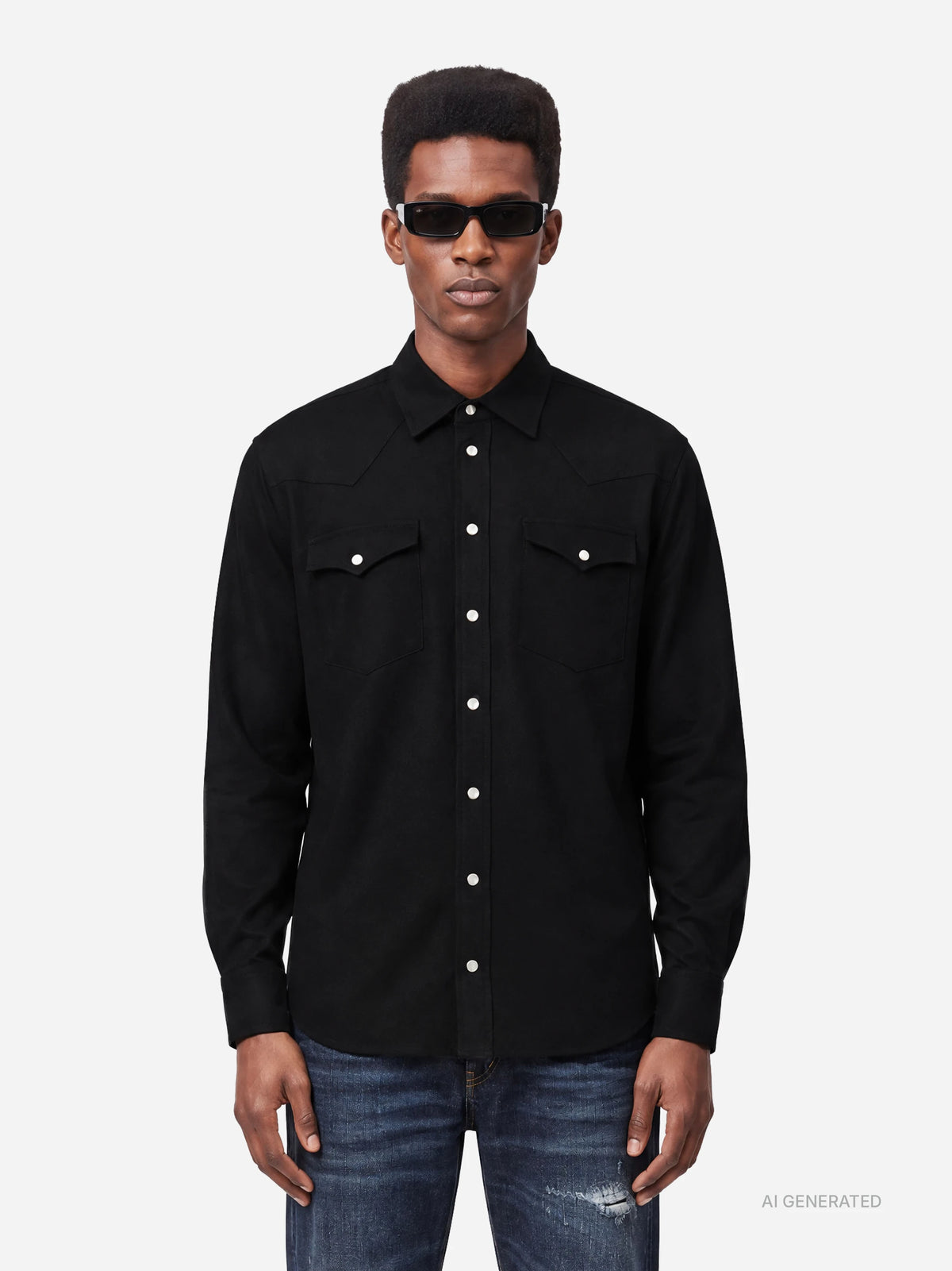 Camicia texana regular-fit - indossato, vista frontale