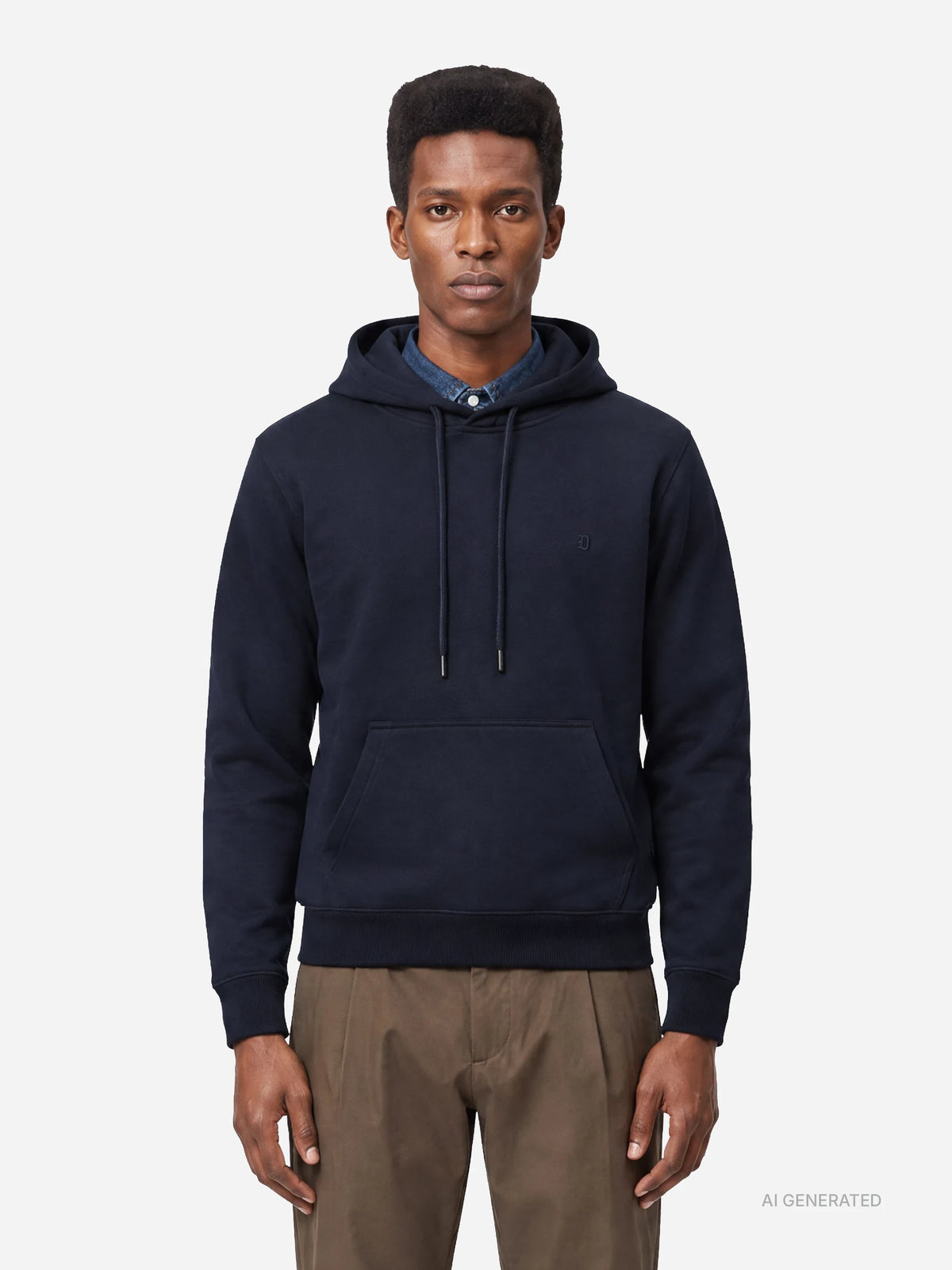 Felpa con cappuccio regular-fit blu - indossato, vista frontale