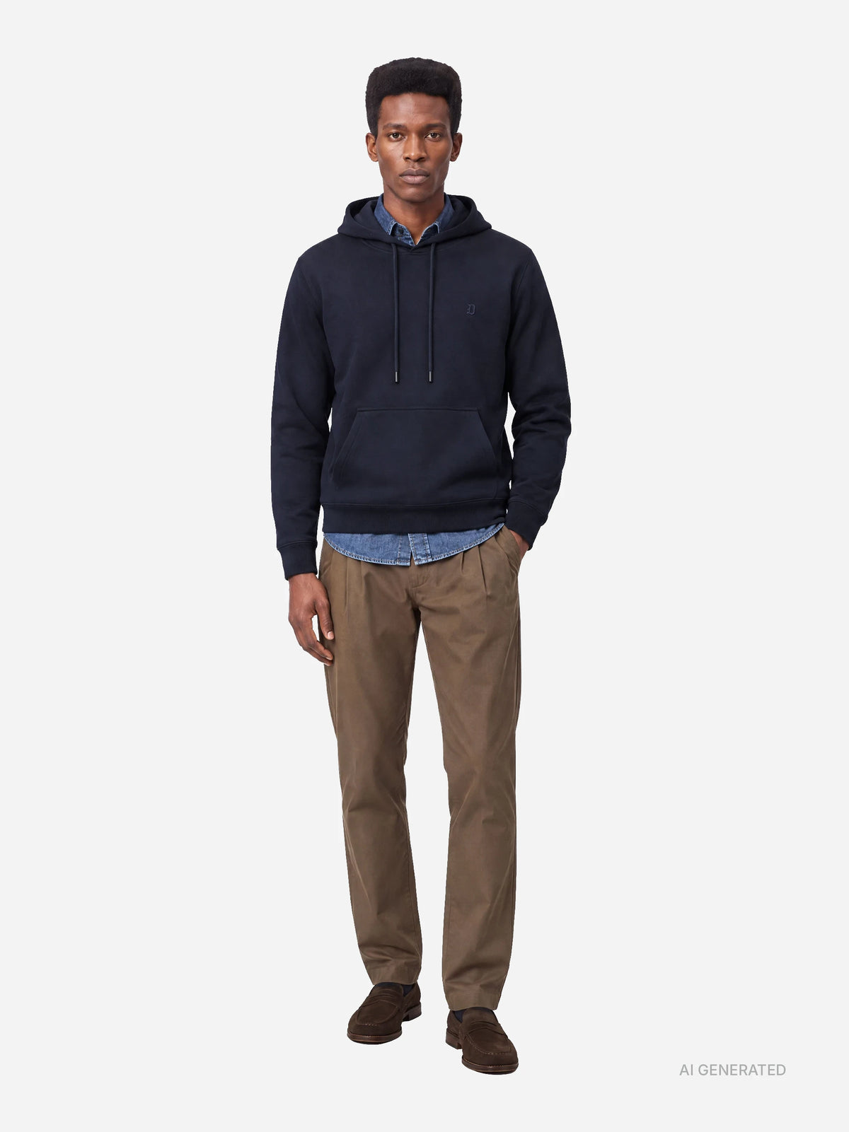 Felpa con cappuccio regular-fit blu - indossato, look completo