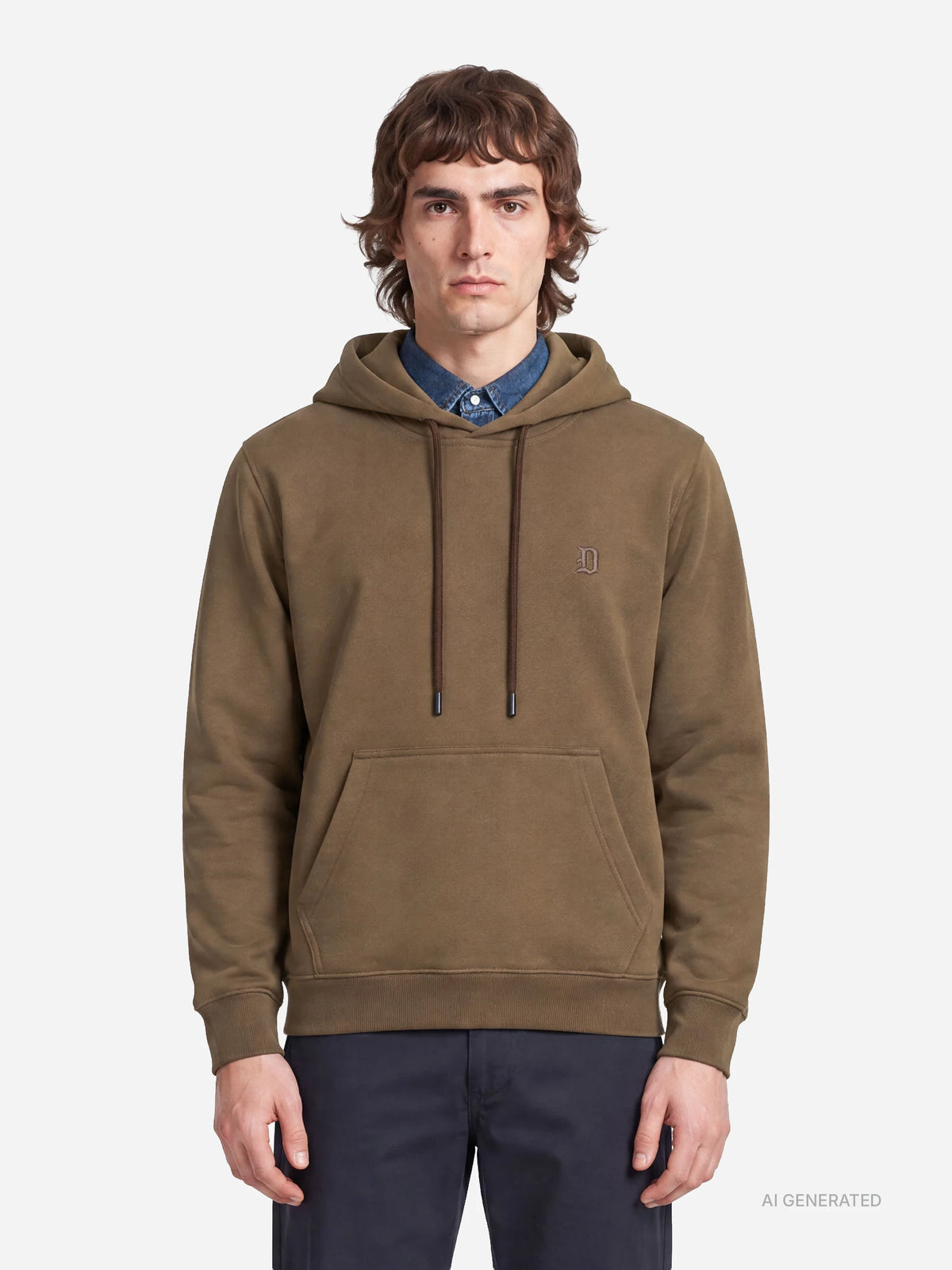 Felpa con cappuccio regular-fit marrone - indossato, vista frontale