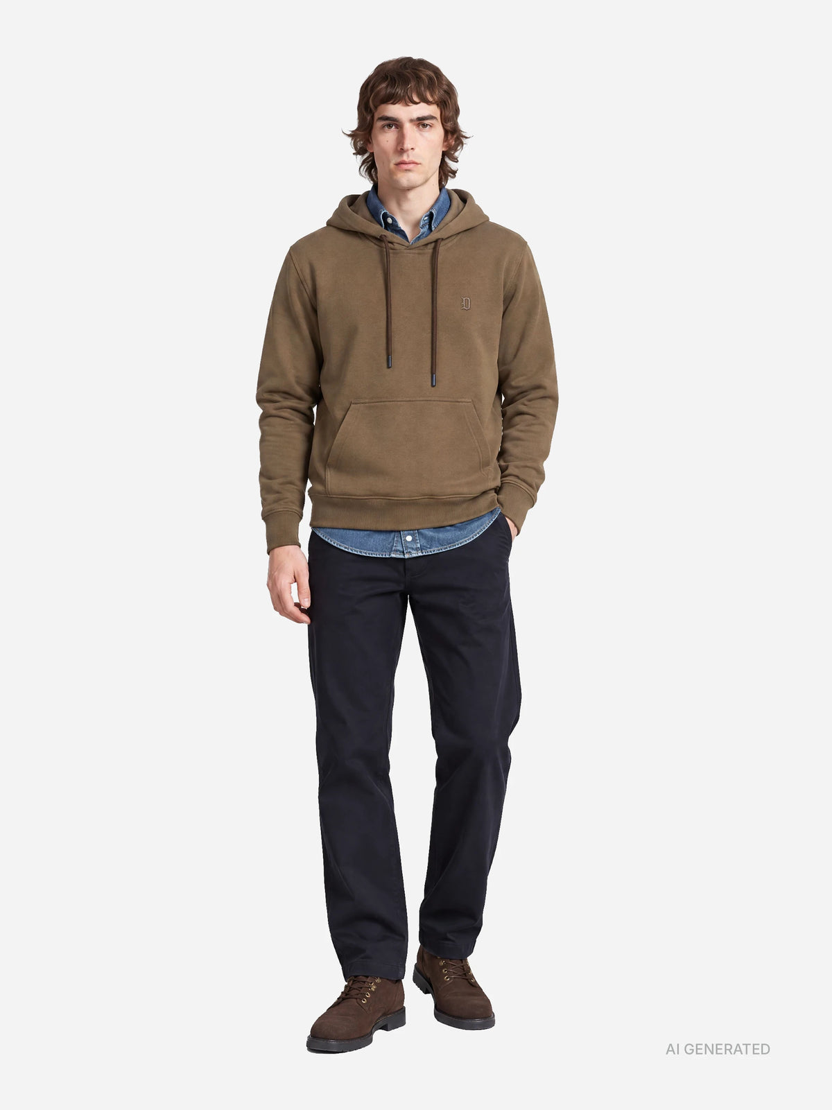 Felpa con cappuccio regular-fit marrone - indossato, look completo