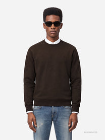 Felpa girocollo regular-fit marrone - indossato, vista frontale
