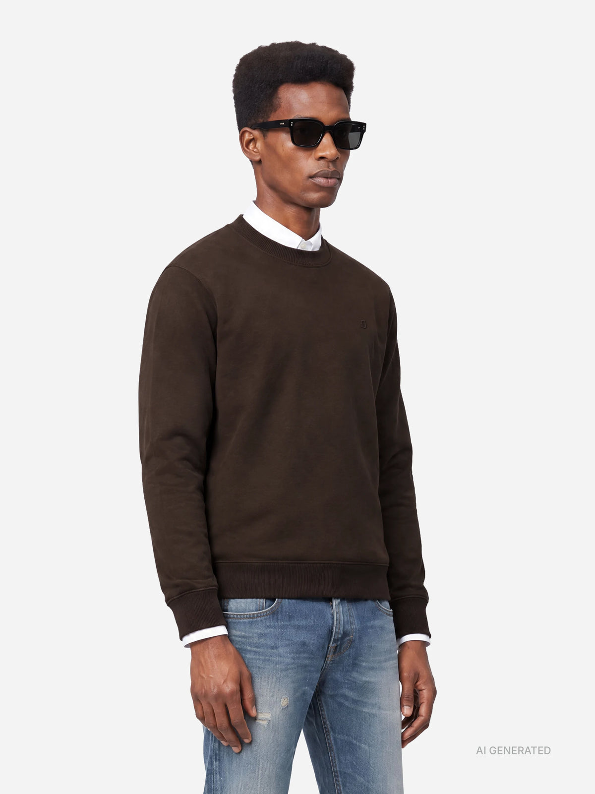 Felpa girocollo regular-fit marrone - dettaglio indossato