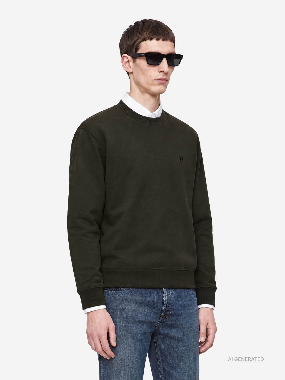 Felpa girocollo regular-fit verde - dettaglio indossato