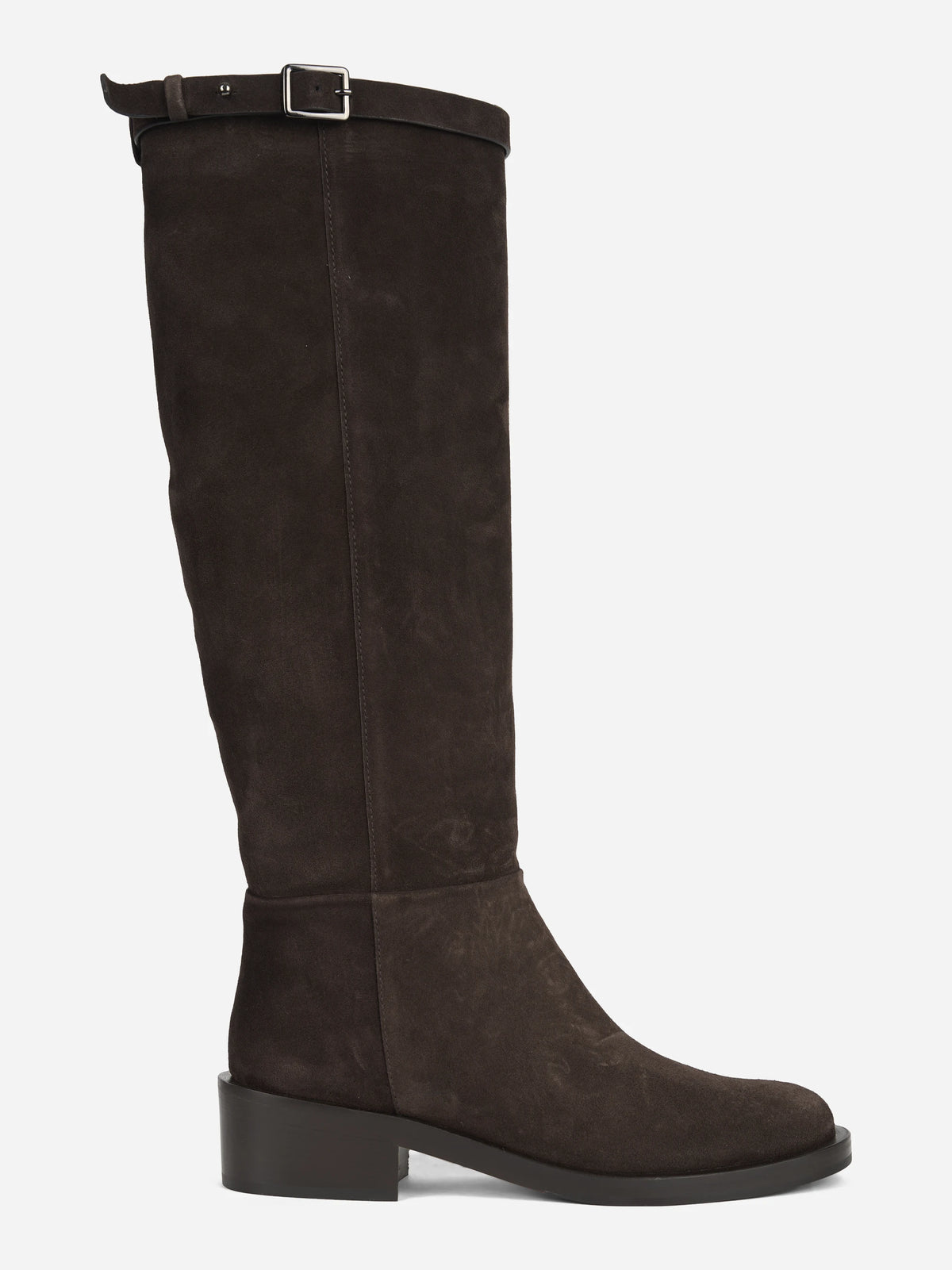 Stivale con tacco in suede mogano - vista laterale
