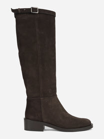 Stivale con tacco in suede mogano - vista laterale