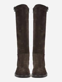 Stivale con tacco in suede mogano - vista frontale