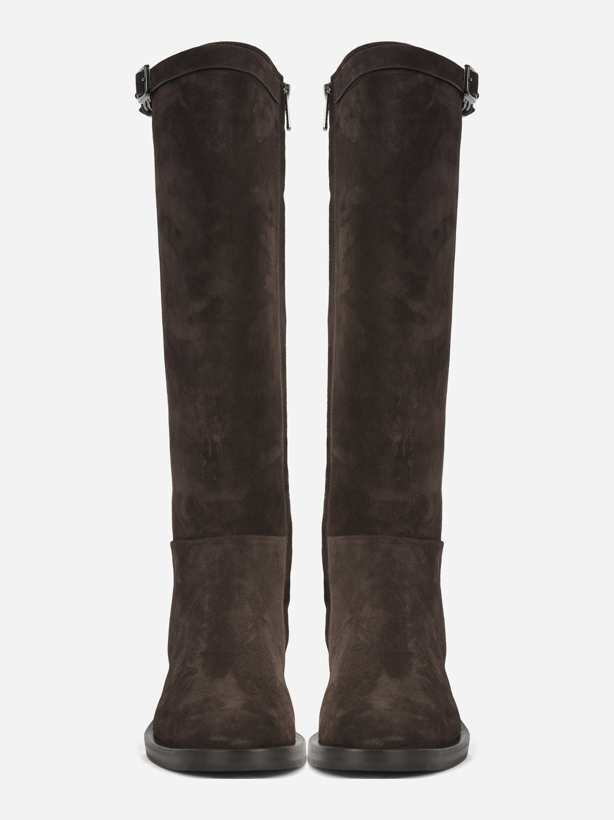 Stivale con tacco in suede mogano - vista frontale