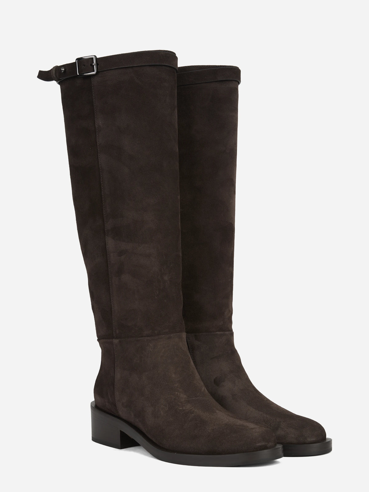 Stivale con tacco in suede mogano - vista tre quarti