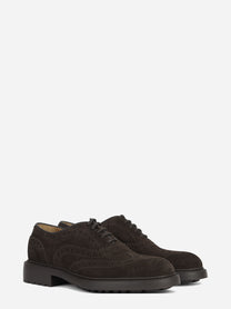 Francesina brogue in suede marrone - vista tre quarti