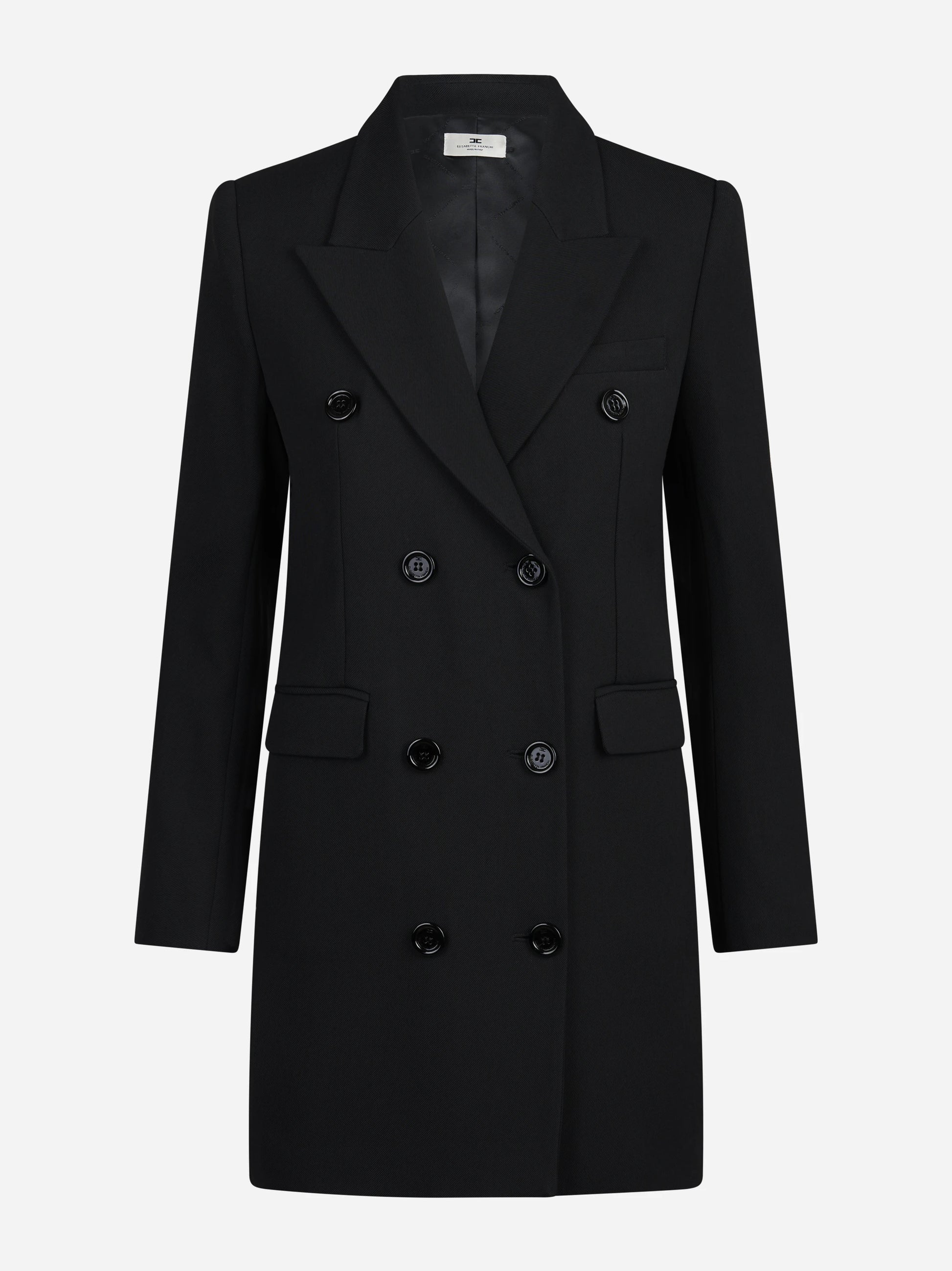 Abito blazer doppiopetto in gabardina fluida nero - vista frontale