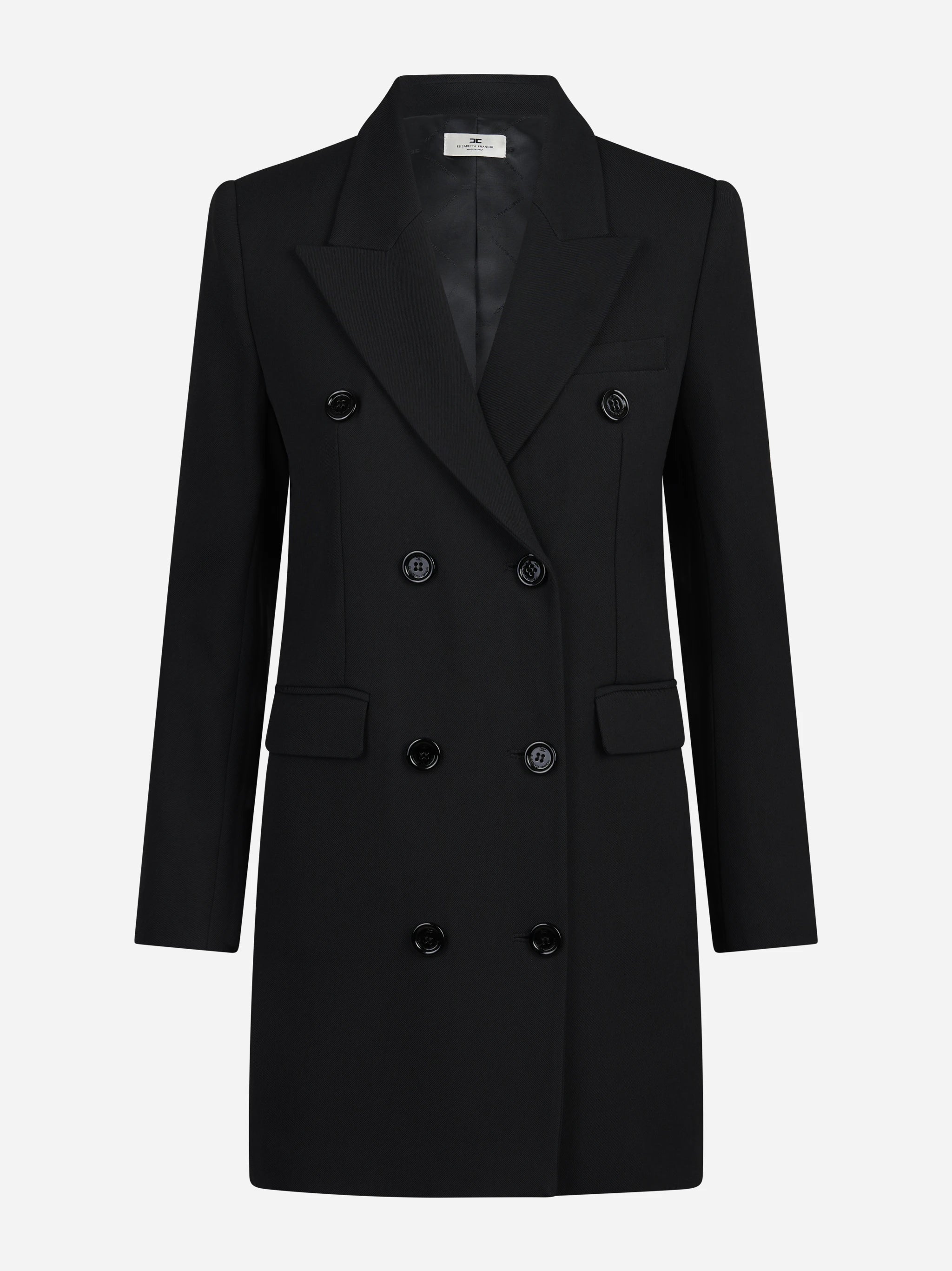 Abito blazer doppiopetto in gabardina fluida nero - vista frontale