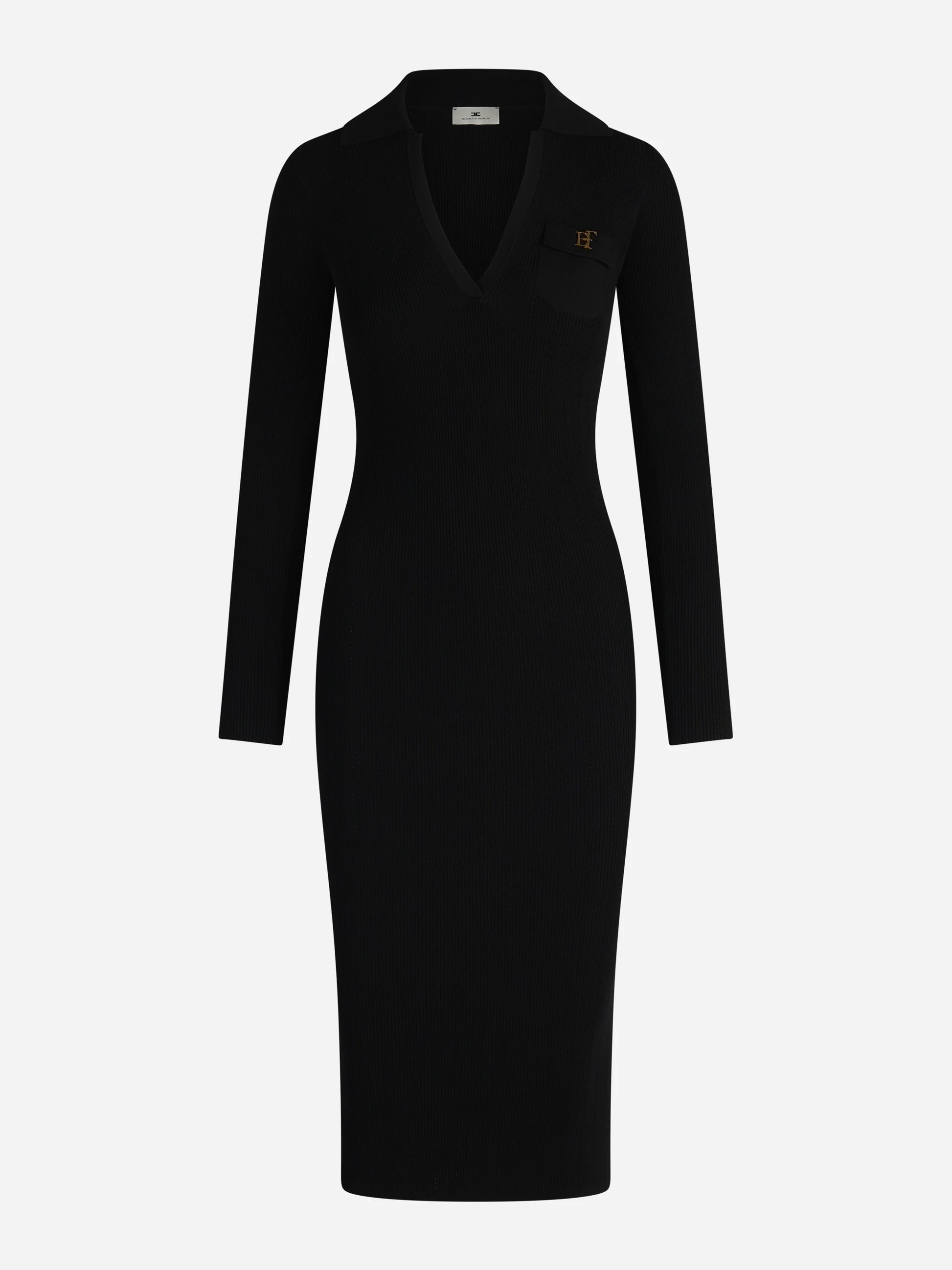 Abito midi in maglia con ricami à jour nero - vista frontale