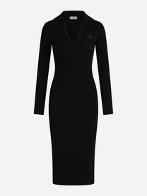 Abito midi in maglia con ricami à jour nero - vista frontale