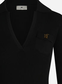 Abito midi in maglia con ricami à jour nero - dettaglio prodotto