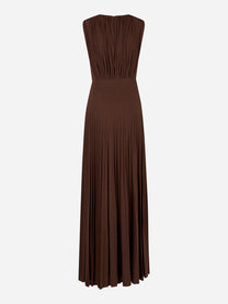 Abito lungo Red Carpet Elisabetta Franchi in jersey lurex color cioccolato, vista posteriore