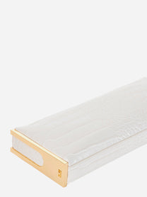 Dettaglio laterale con struttura rigida oro Elisabetta Franchi – baguette bianca