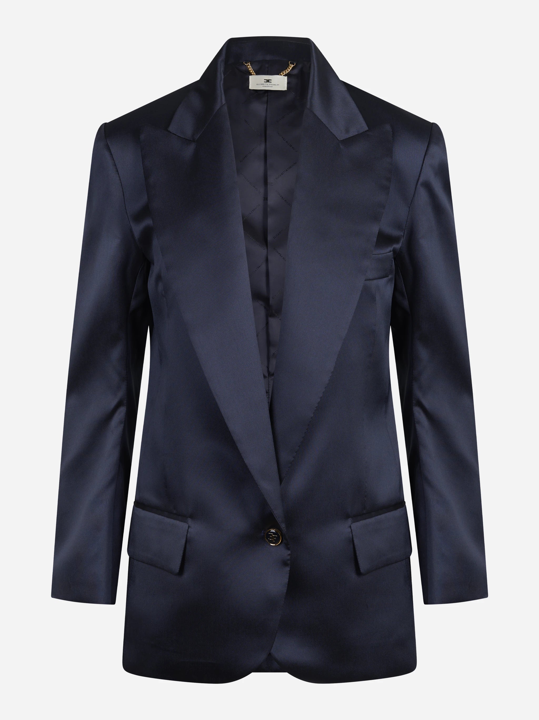 Blazer monopetto in gazar blu notte - vista frontale