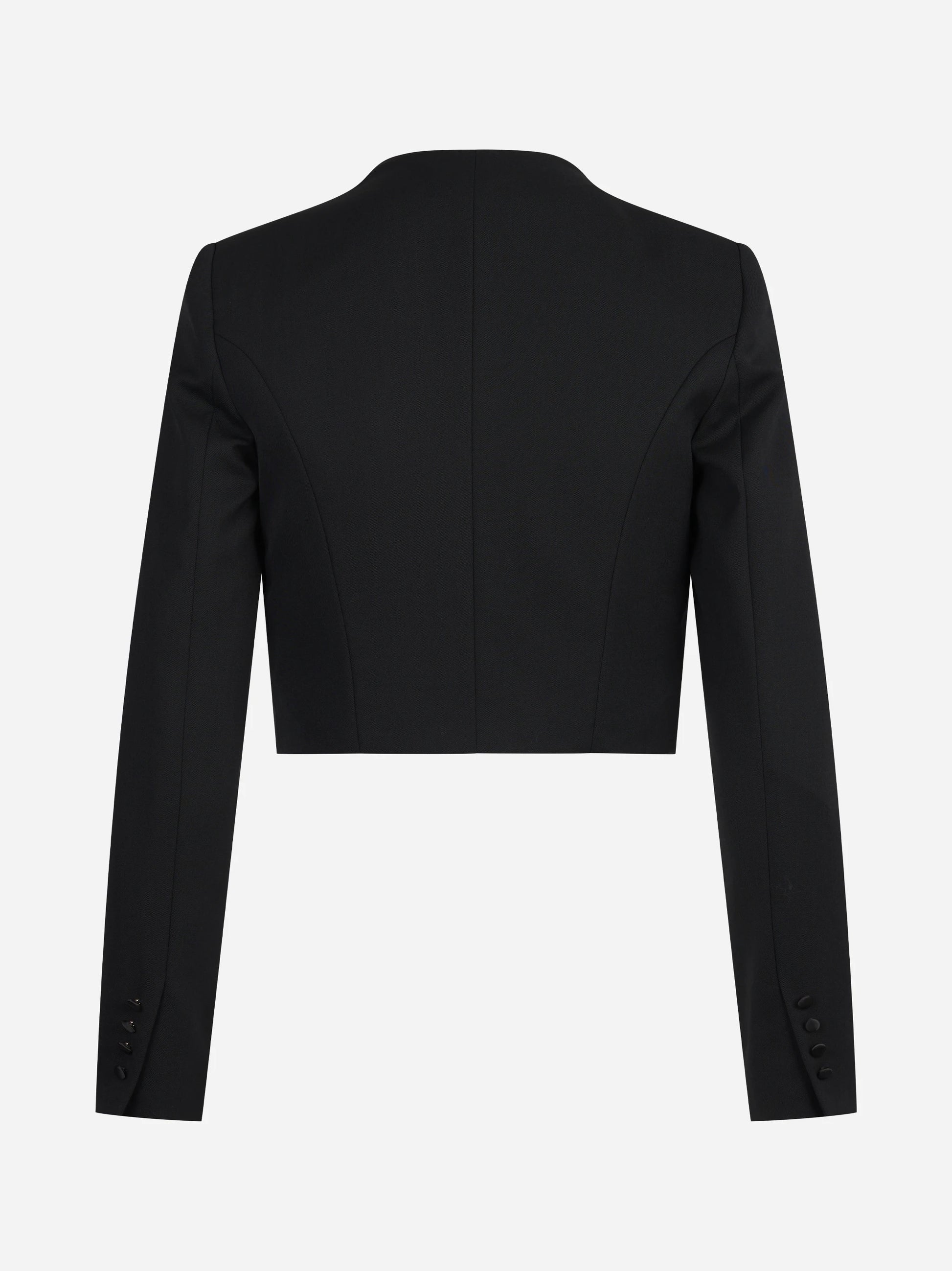 Blazer cropped in gabardina con rever in raso nero - vista posteriore