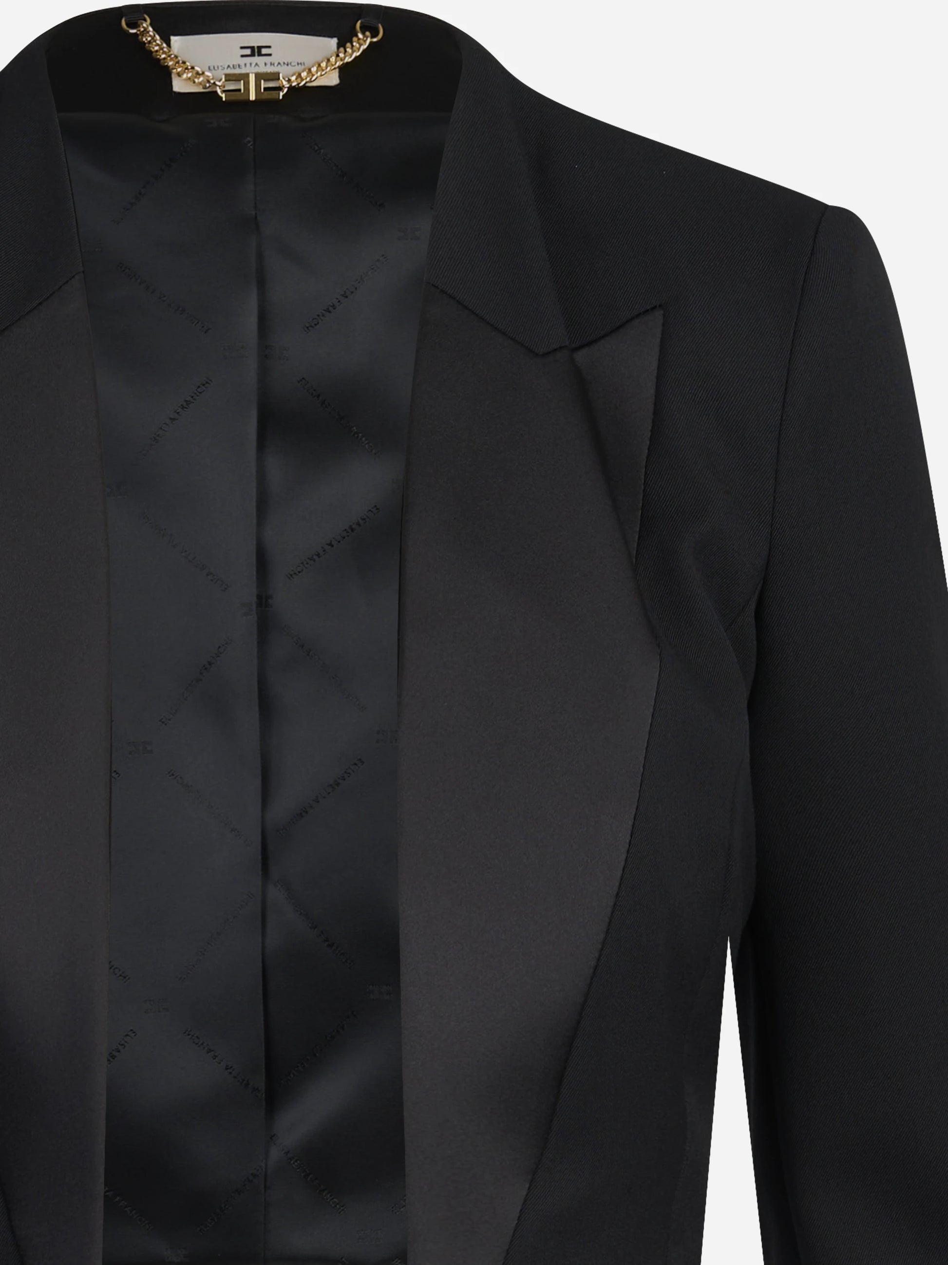 Blazer cropped in gabardina con rever in raso nero - dettaglio prodotto
