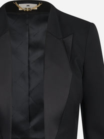 Blazer cropped in gabardina con rever in raso nero - dettaglio prodotto