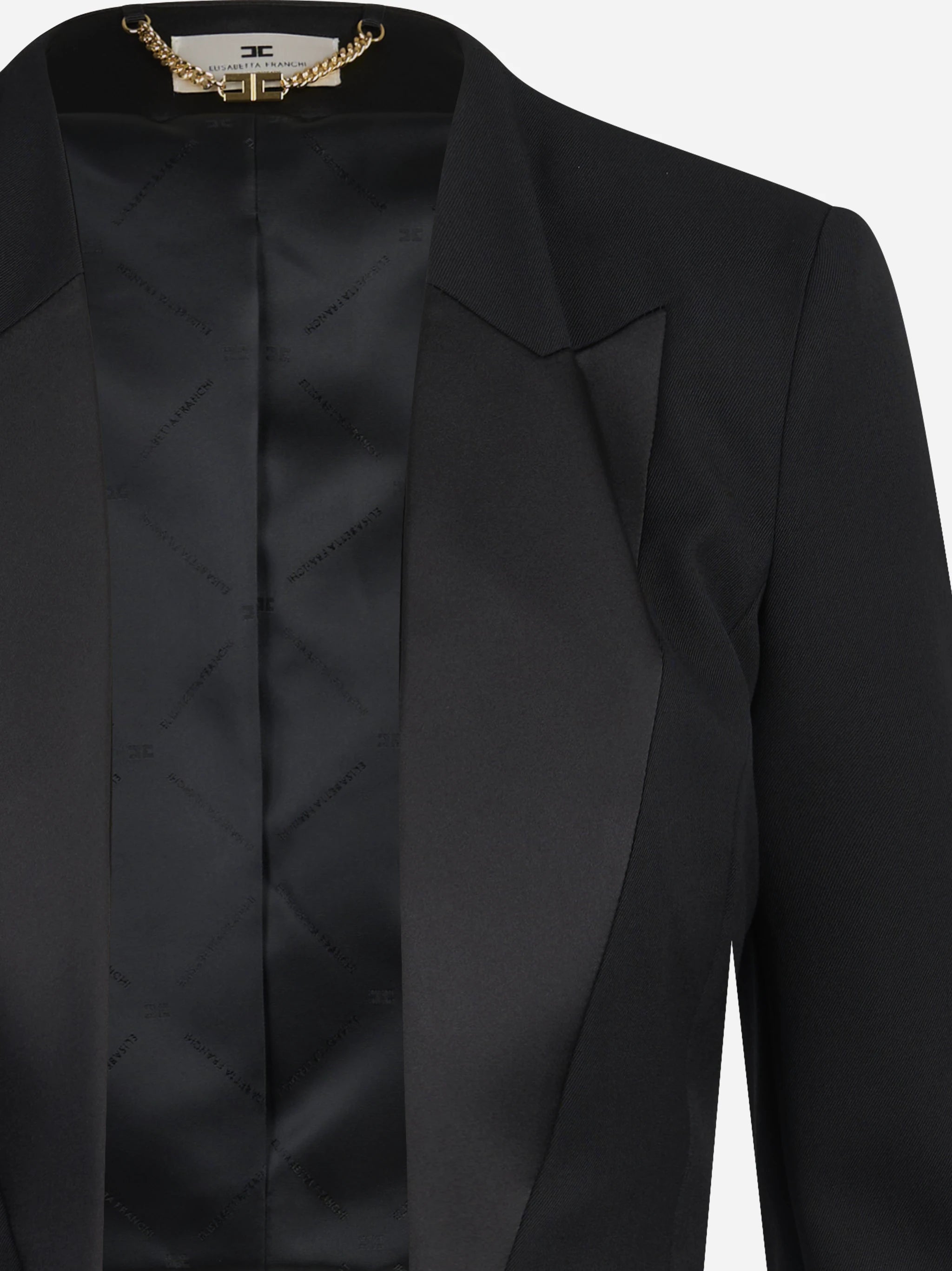 Blazer cropped in gabardina con rever in raso nero - dettaglio prodotto