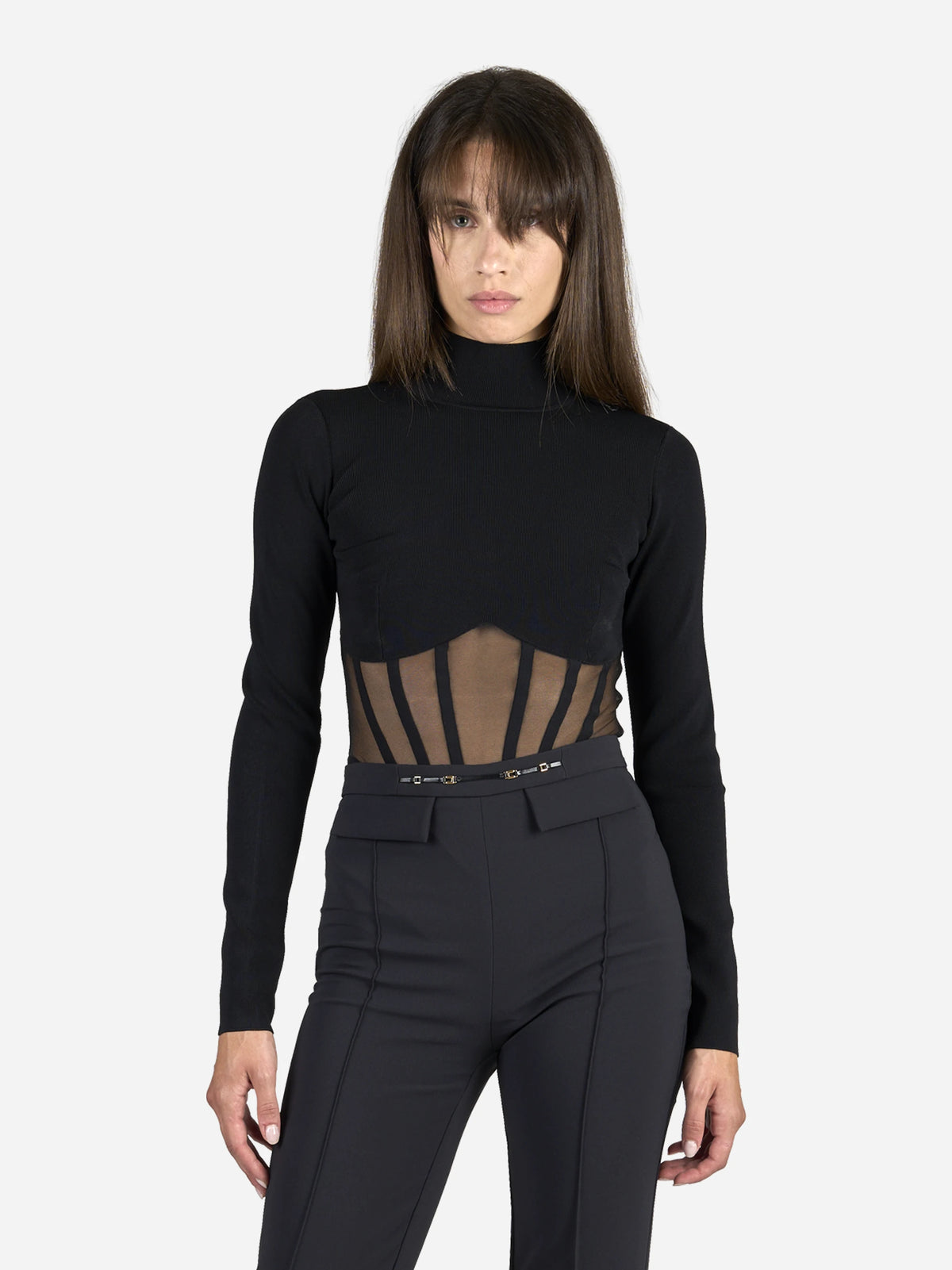 Body bustier in maglia a coste - indossato, vista frontale