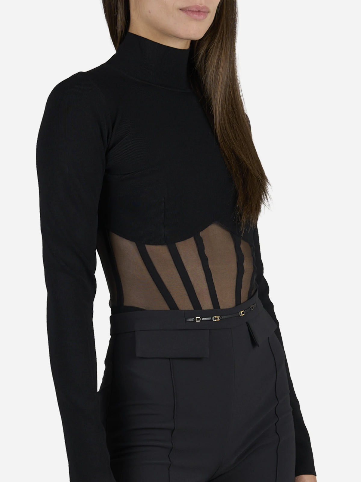 Body bustier in maglia a coste - dettaglio indossato