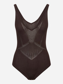 Body marrone in maglia traforata
