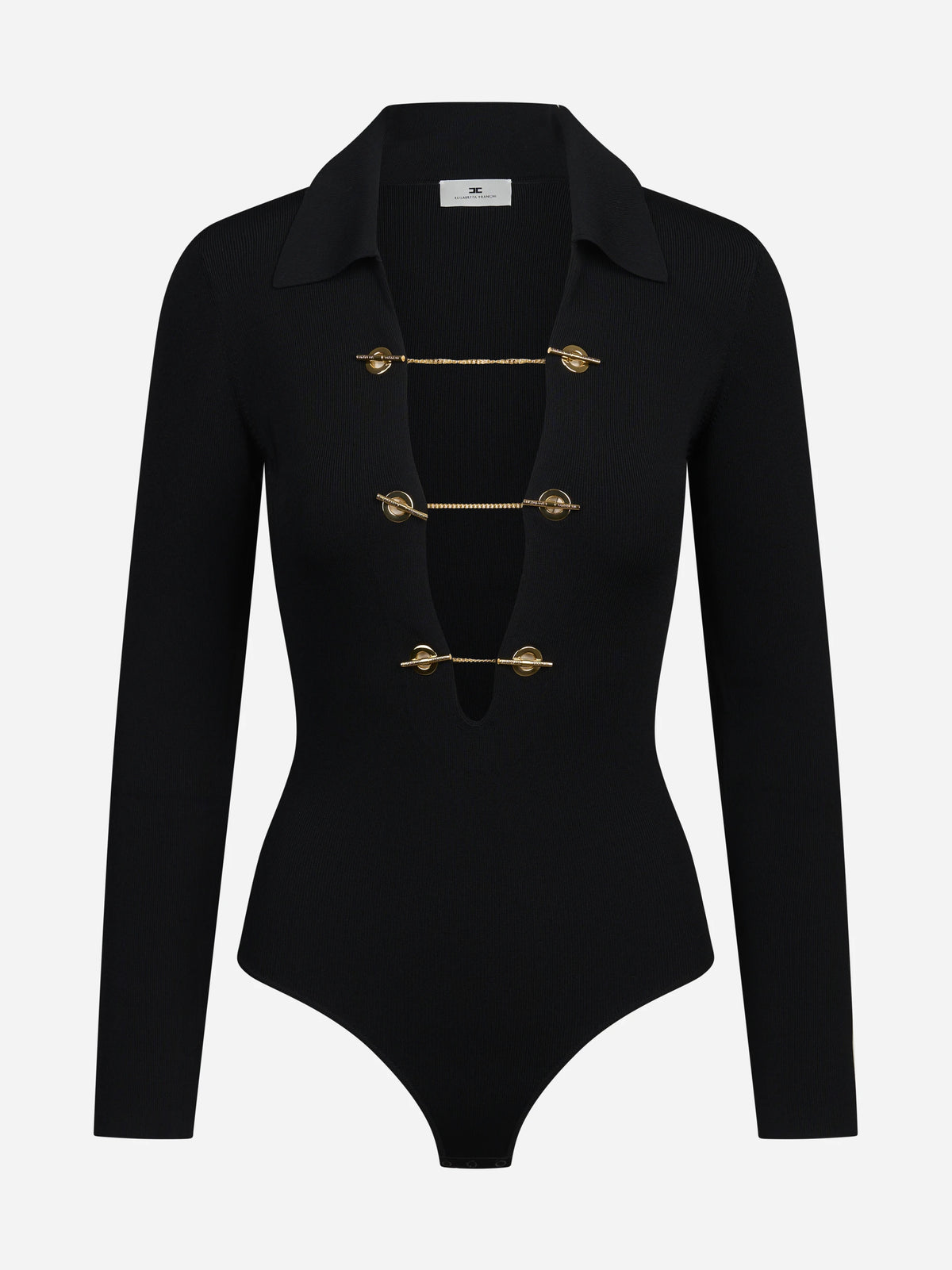 Body in maglia con catene gioiello nero - vista frontale
