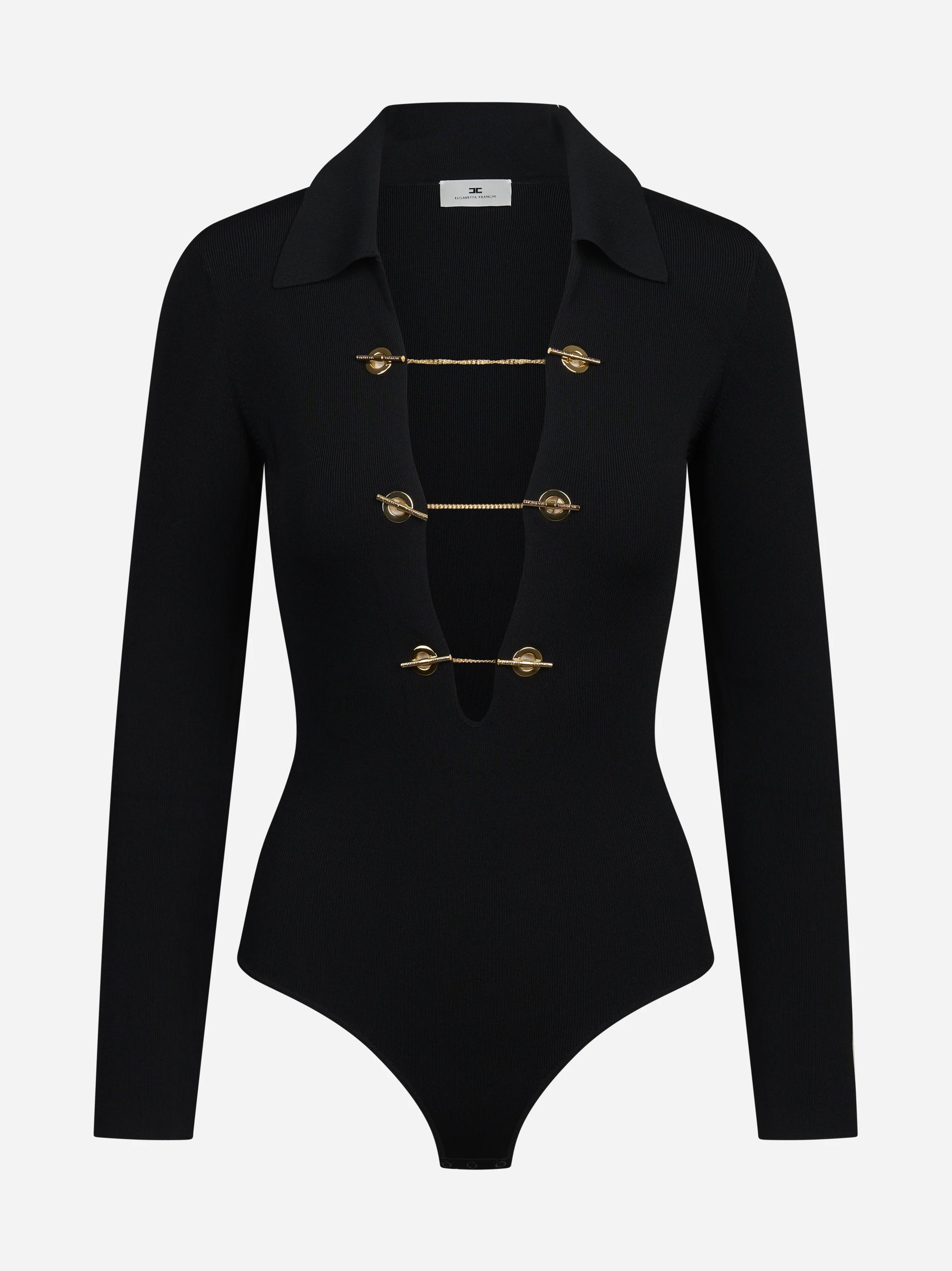 Body in maglia con catene gioiello nero - vista frontale